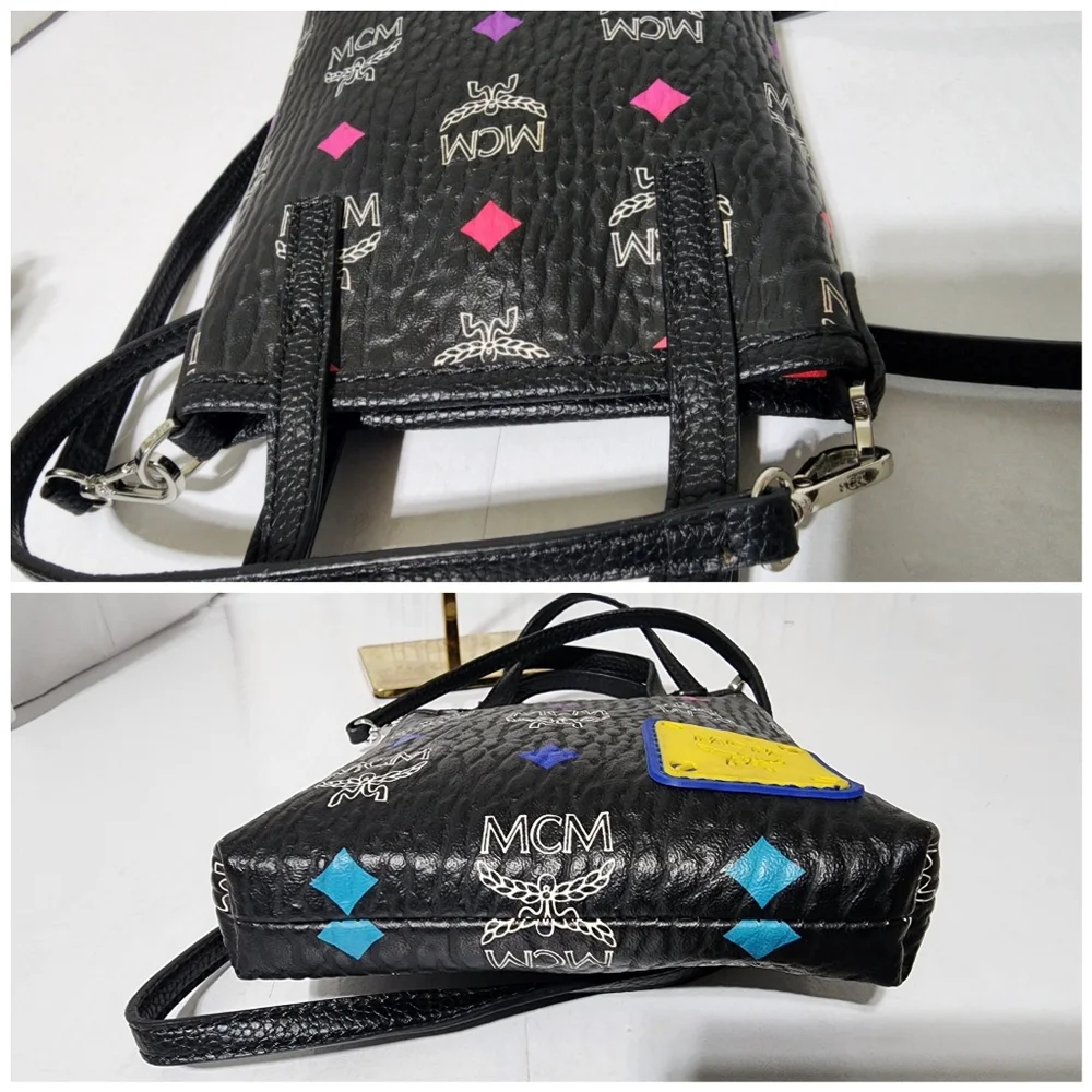 MCM Leather Color Splash Logo Mini Crossbody Bag Black